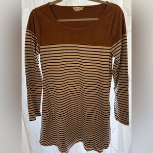 Altar'd State Brown Cream Black Striped Preppy Long Sleeve Mini Dress | Sixe XS